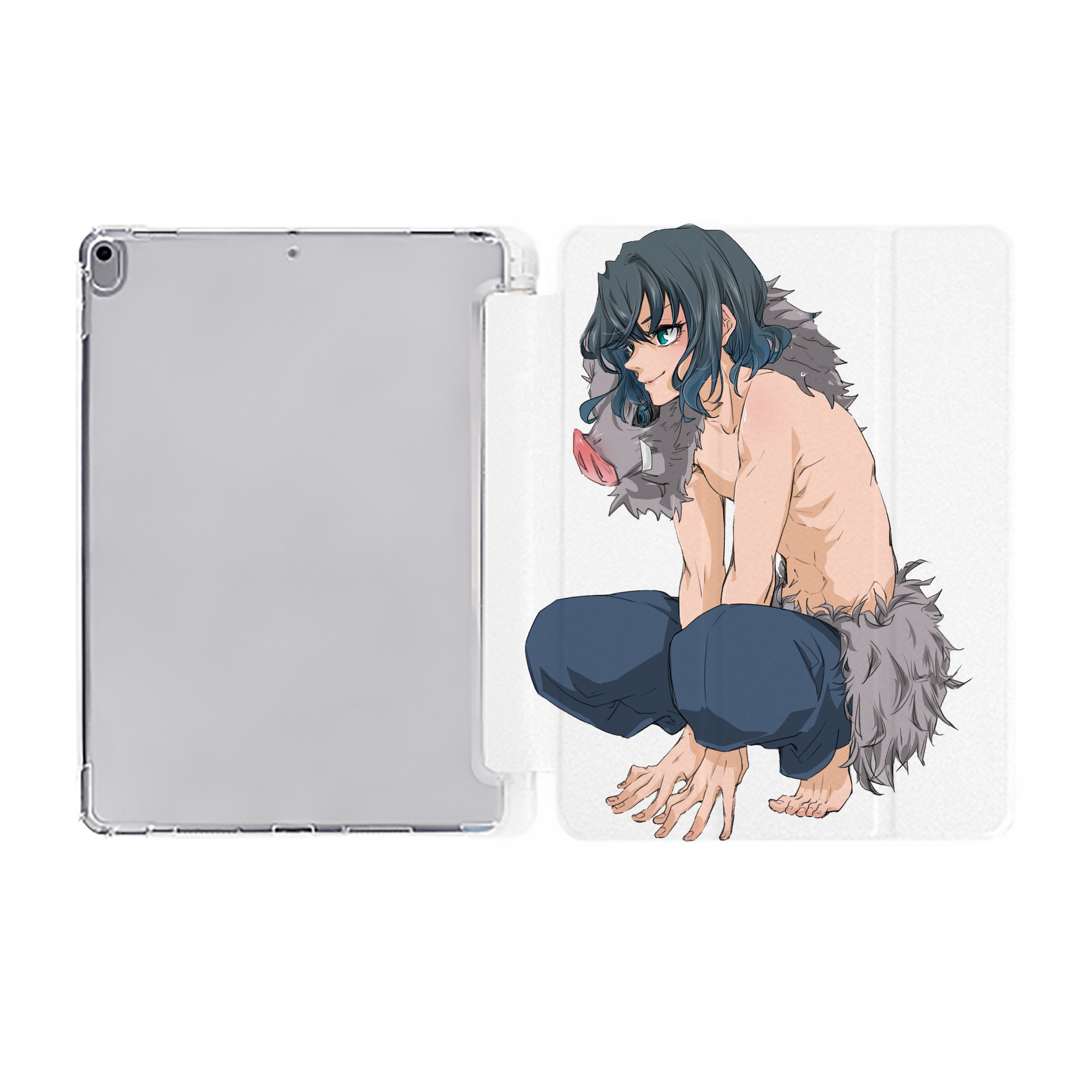 （画像用） 鬼滅の刃（きめつのやいば）嘴平 伊之助／はしびら いのすけ Hashibira Inosuke IPad ケース ペン収納付き 三つ折りスタンド PUレザー×シリコン 対応機種9.5/10.5/10.9インチ
